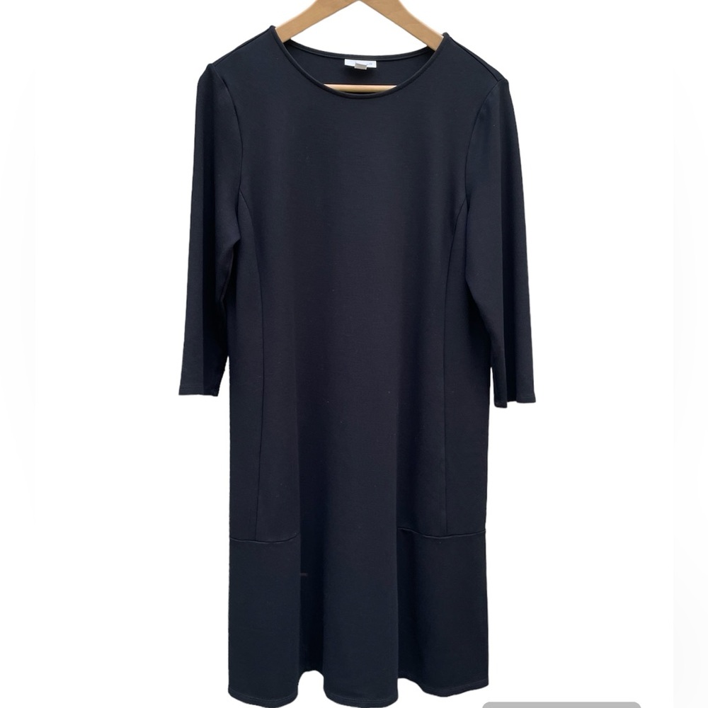 J Jill Ponte Knit Dress Black Size Medium Work Office Modest Long Sleeve EUC